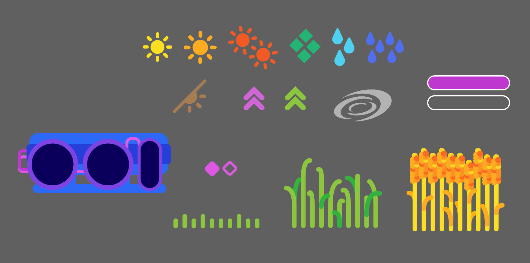 Assets for export: icons, environment and UI pieces.